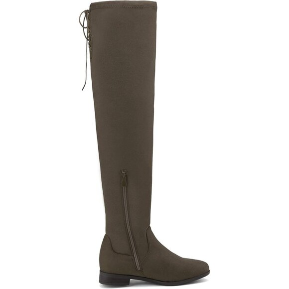 Women's Khaki Textile Suede Over The Knee Thigh High Winter Riding Boots - Picture 3 of 7